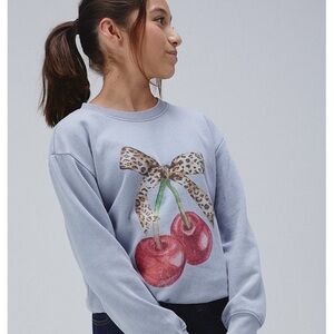 Blue Sweatshirt with Cherry Graphic